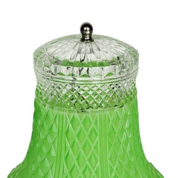 Vintage 30s Art Deco MCM Green Frosted Diamond Cut Glass Clip-On Bell Lampshade - Picture 5 of 9